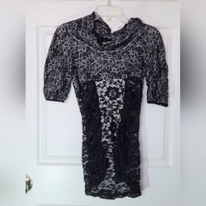BKE Boutique lace see through Cowell neck blouse size about XS to S